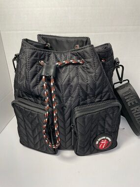 The Rolling Stones Black Drawstring Bucket Bag